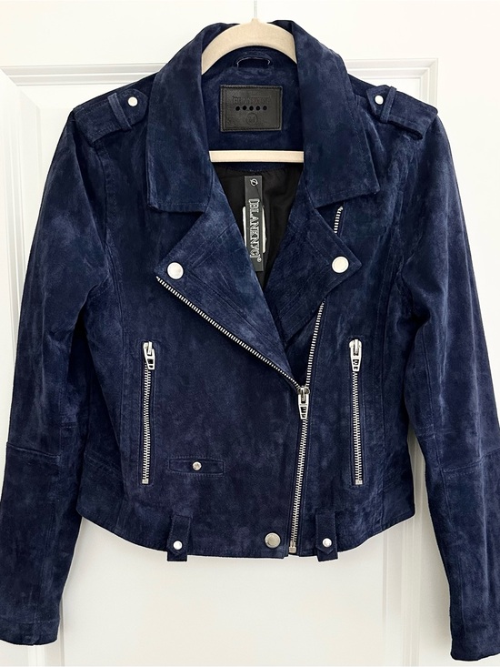 Blank NYC Jackets & Blazers - 100% Suede Leather Fall Navy Blue Moto Jacket - Blank NYC